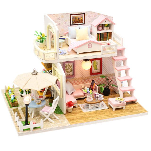 Cutebee DIY Dollhouse Kit With Furniture LED Lights Diy Miniature Building Little House Wooden Toys for Children Adult
