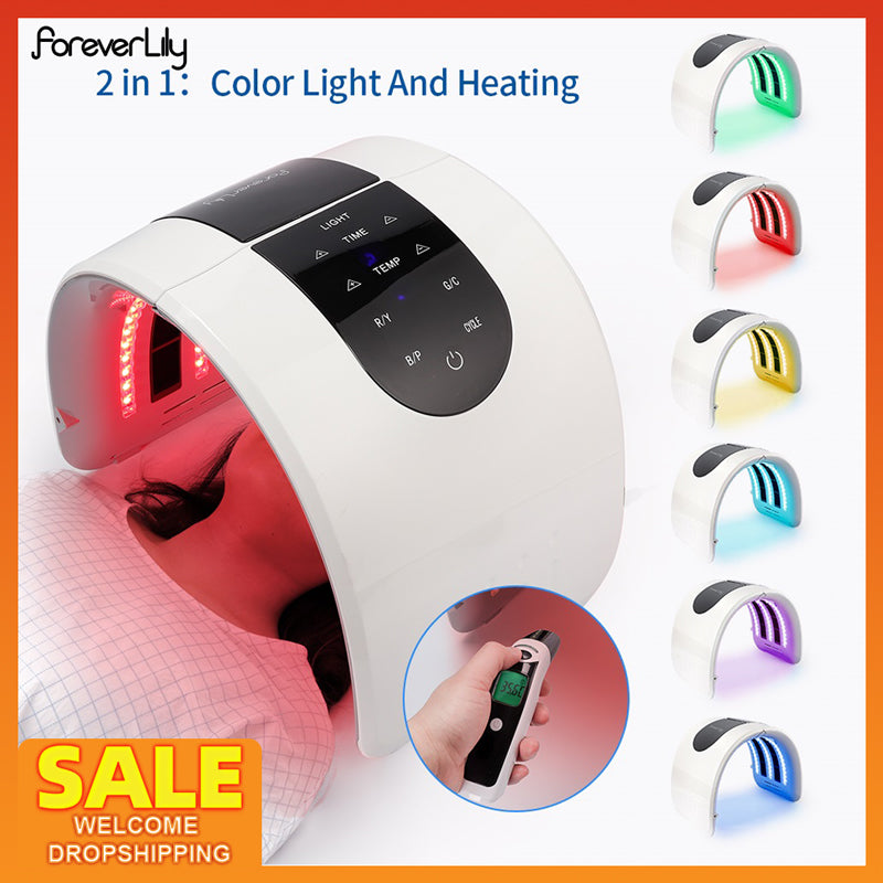 Foreverlily LED-Phototherapie-Schönheitsausrüstung 7-Farben-LED-Photonen-Wärmetherapie-Gesichtsmaske Hautfestes Akne-Entfernungsgerät