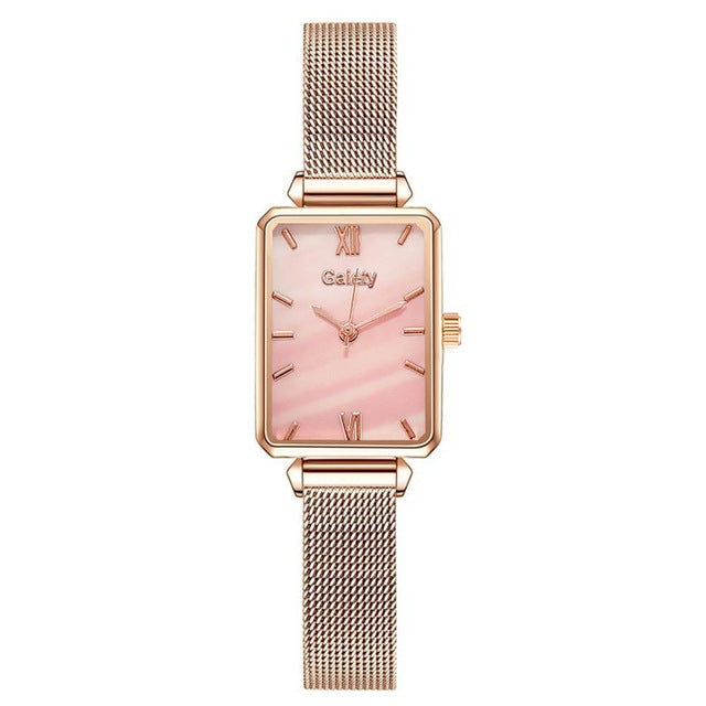 Marca Gaiety, relojes para mujer, reloj de cuarzo cuadrado a la moda para mujer, conjunto de pulsera, esfera verde, malla simple de oro rosa, relojes de lujo para mujer