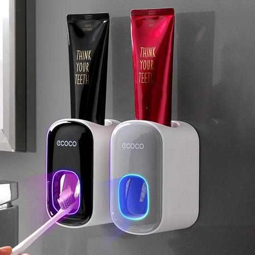 ECOCO Automatischer Zahnpastaspender Wandhalterung Badezimmer Badezimmer Zubehör Wasserdicht Zahnpastapresse Zahnbürstenhalter