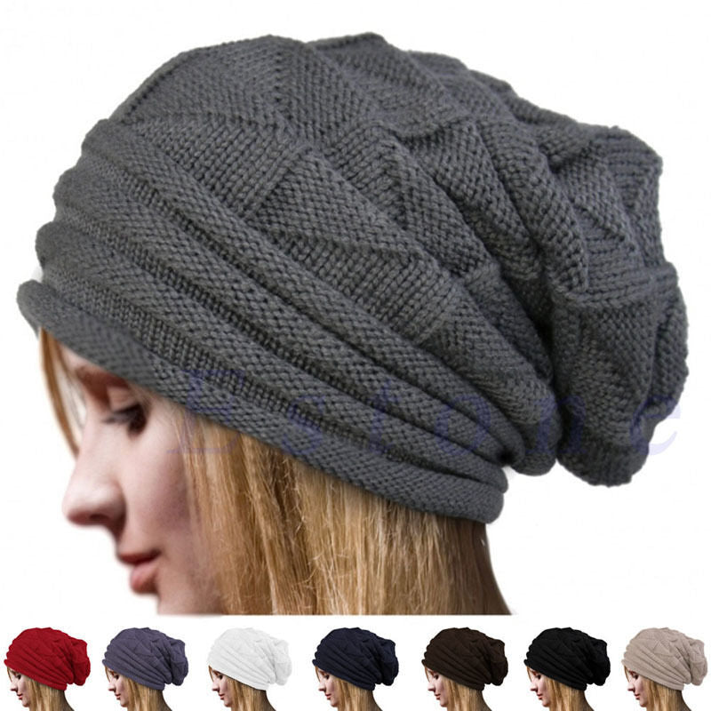 Unisex Hombres Mujeres Knit Baggy Beanie Oversize Winter Hat Ski Slouchy Cap Skull Winter Wool Warm Cap Beanies