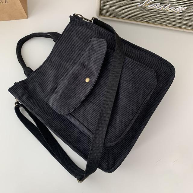Cord Umhängetasche Damen Vintage Einkaufstaschen Reißverschluss Mädchen Student Bookbag Handtaschen Casual Tote mit Außentasche