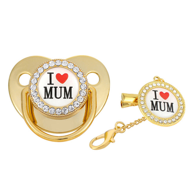 Letter Print Baby Pacifier with Chain Clip Newborn BPA Free Luxury Bling Pacifier Silicone Dummy Soother Chupeta 0-18 Months