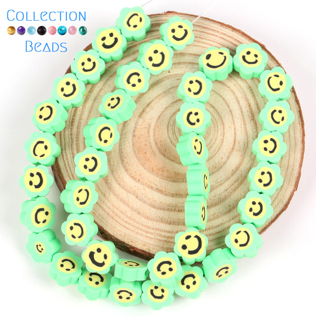 20-110 unids/lote Animal sonriente forma de girasol espaciador cuentas de arcilla polimérica cuentas de tambor para fabricación de joyería DIY accesorios hechos a mano