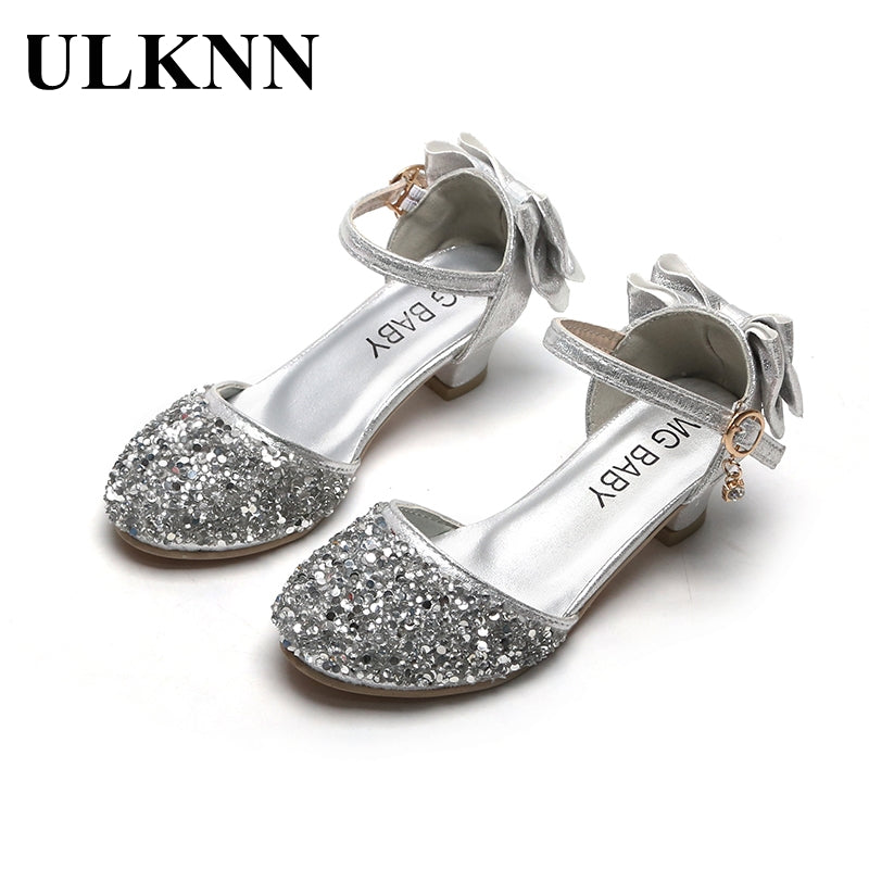 ULKNN Sandals For Girls Children Fashion High Heels Kids Spring Summer Princess Party Shoes Casual Bow Footwears Round Toe 2022