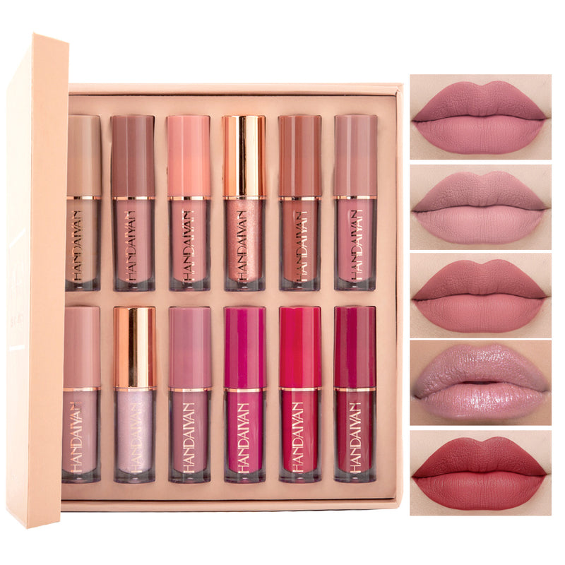 12Pcs/Box Matte Liquid Lipstick + High Shine Transparent Clear Lip Gloss Makeup Set Waterproof Long-Lasting Lipgloss Cosmetics