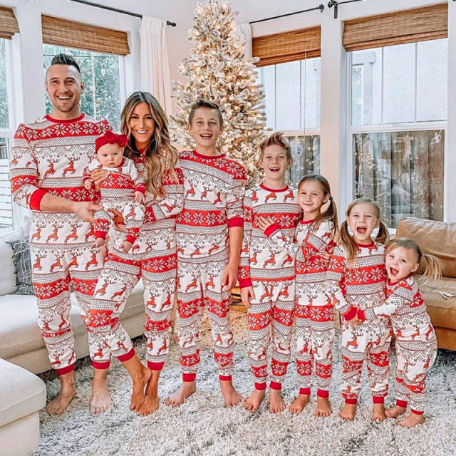Family Christmas Matching Pajamas Set Mother Father Kids Clothes Family Look Outfit Baby Rompers Deer Mommy And Me Pyjamas