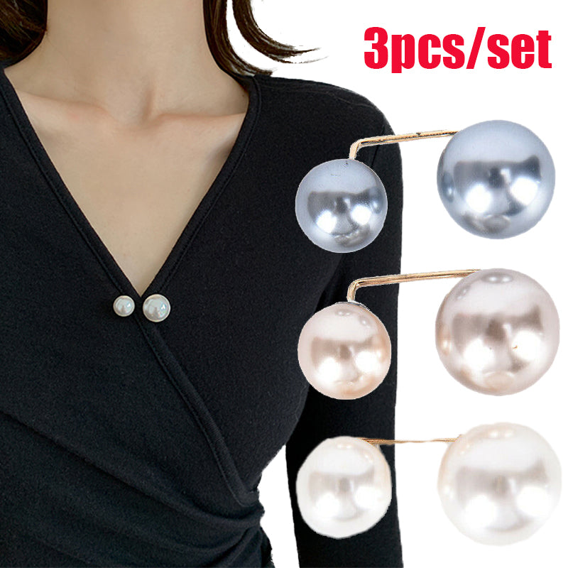 3 unids/set broche de doble perla alfileres antidecoloración exquisitos broches elegantes para mujer suéter abrigo decoración de vestido de verano