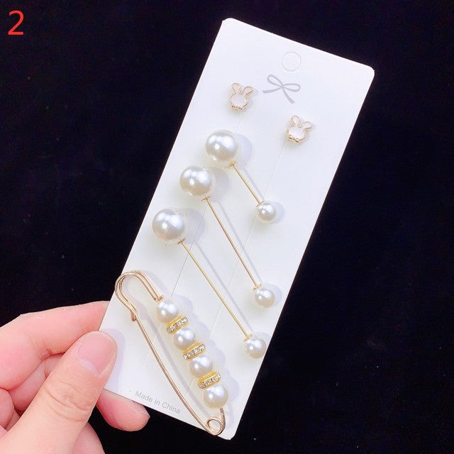 3Pcs/Set Double Pearl Brooch Pins Anti-fade Exquisite Elegant Brooches for Women Sweater Coat Summer Dress Decoration