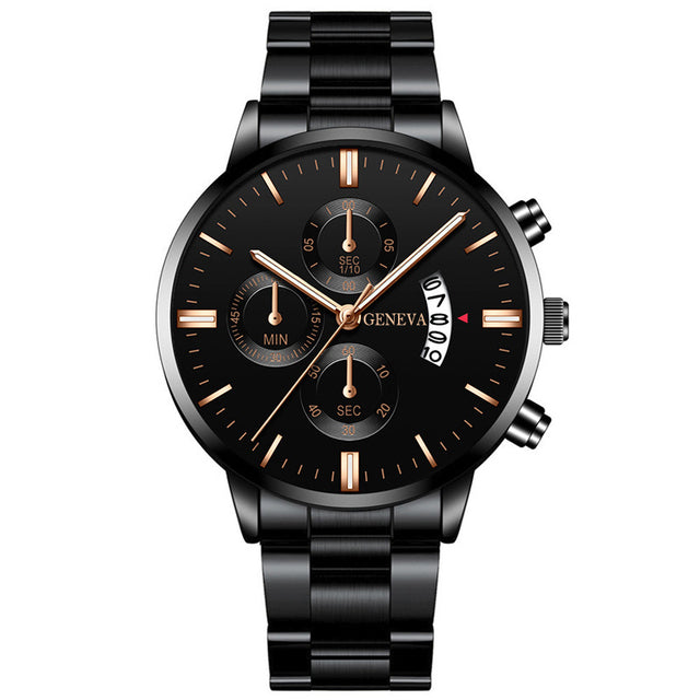 Art- und Weisemann-Luxuxedelstahl-Uhr-Kalender-Datum-Quarz-Armbanduhr-Uhren für Mann-Geschäfts-Leder-Uhr Uhren