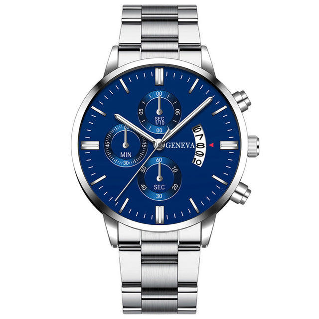 Art- und Weisemann-Luxuxedelstahl-Uhr-Kalender-Datum-Quarz-Armbanduhr-Uhren für Mann-Geschäfts-Leder-Uhr Uhren