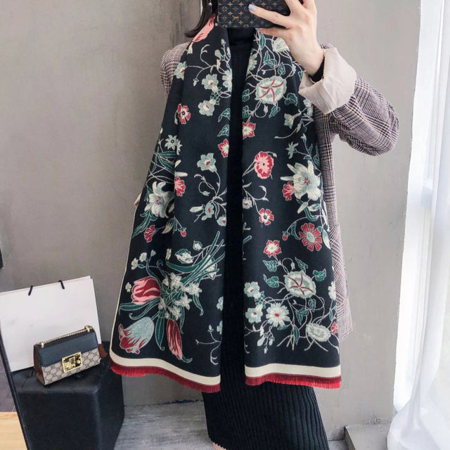 Bufanda de Cachemira de invierno para mujer, diseño cálido, manta de Pashmina, bufandas de carro, chal para mujer, decoración femenina, Foulard grueso