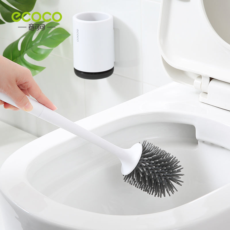 ECOCO WC-Bürste mit Silikonkopf, schnell entleerendes Reinigungswerkzeug, Wandhalterung oder bodenstehende Reinigungsbürste, Badezimmerzubehör