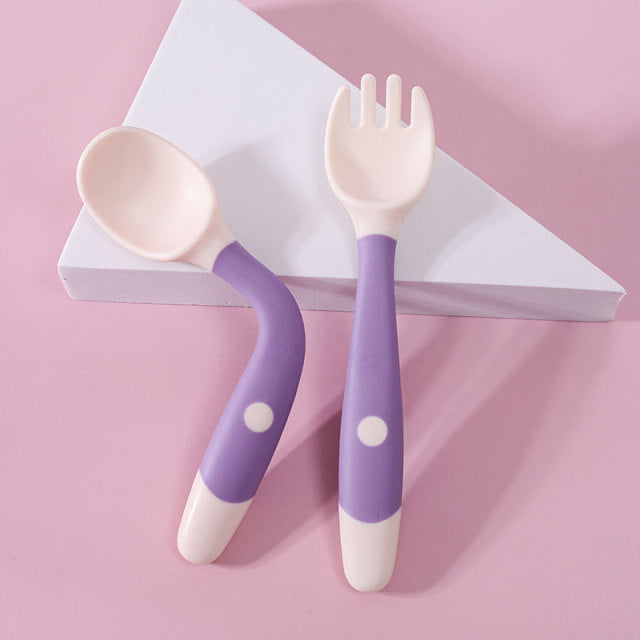 2PCS Silicone Spoon Fork for Baby Utensils Set Auxiliary Food Toddler Learn To Eat Training Bendable Soft Fork Infant Tableware