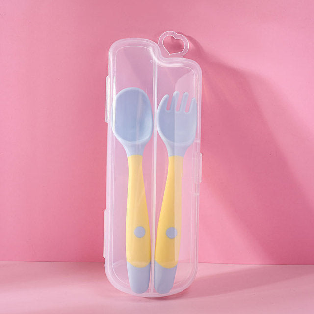 2PCS Silicone Spoon Fork for Baby Utensils Set Auxiliary Food Toddler Learn To Eat Training Bendable Soft Fork Infant Tableware