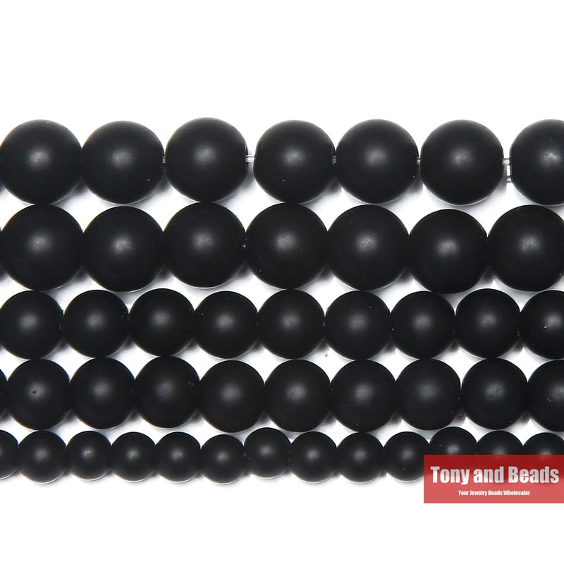 AAAA Quality Black Polish Matte Onyx Agate Round Beads 15&quot; Strand 4 6 8 10 12 14 MM Pick Size For Jewelry