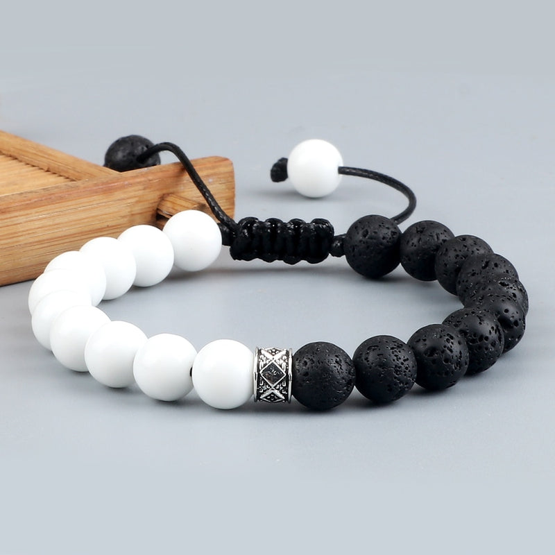Trendy White Men Beads Armband Handmade Natural Tiger Eye Lava Stone Onyx Strang Adjustable Bracelets Women Yoga Energy Jewelry