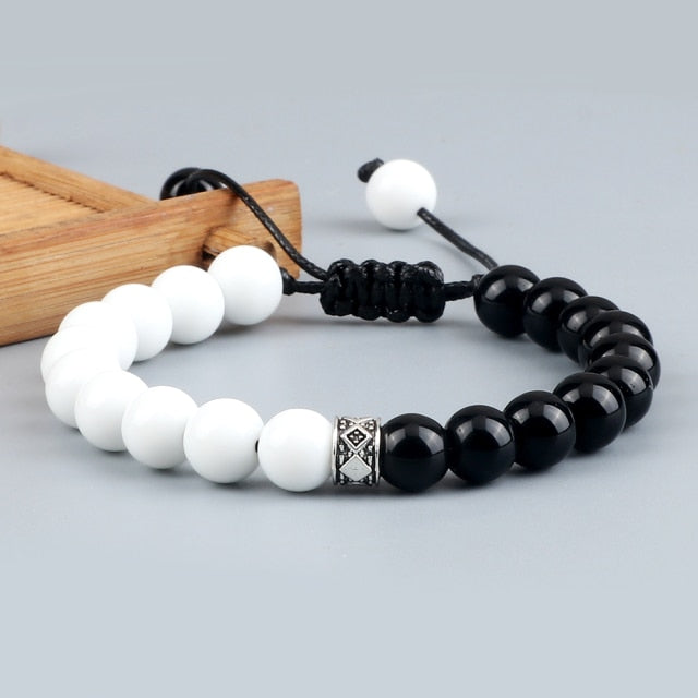 Trendy White Men Beads Bracelet Handmade Natural Tiger Eye Lava Stone Onyx Strand Adjustable Bracelets Women Yoga Energy Jewelry