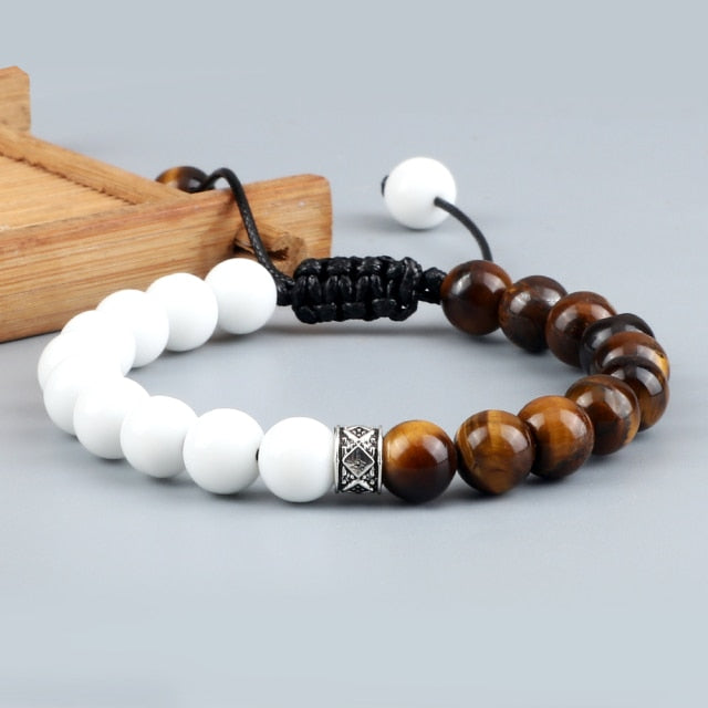 Trendy White Men Beads Bracelet Handmade Natural Tiger Eye Lava Stone Onyx Strand Adjustable Bracelets Women Yoga Energy Jewelry