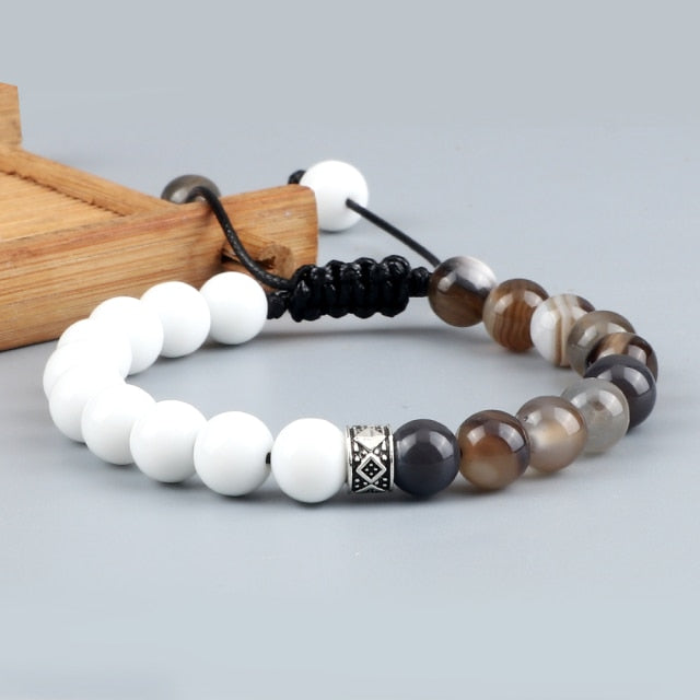 Trendy White Men Beads Bracelet Handmade Natural Tiger Eye Lava Stone Onyx Strand Adjustable Bracelets Women Yoga Energy Jewelry
