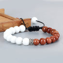 Trendy White Men Beads Armband Handmade Natural Tiger Eye Lava Stone Onyx Strang Adjustable Bracelets Women Yoga Energy Jewelry