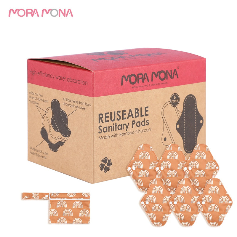 Almohadilla de tela Menstrual reutilizable de carbón de bambú Mora Mona, almohadilla sanitaria higiénica lavable con bolsa impermeable