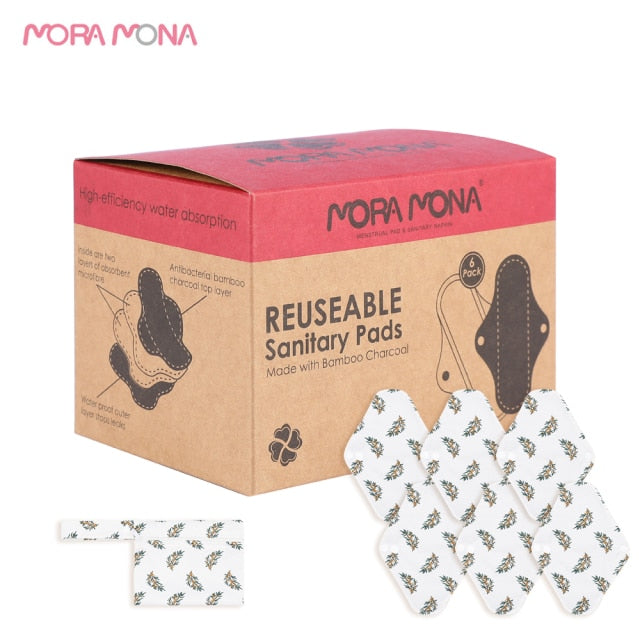 Mora Mona wiederverwendbare Bambuskohle-Menstruationstucheinlage, waschbare Hygiene-Damenbinde mit wasserdichter Tasche