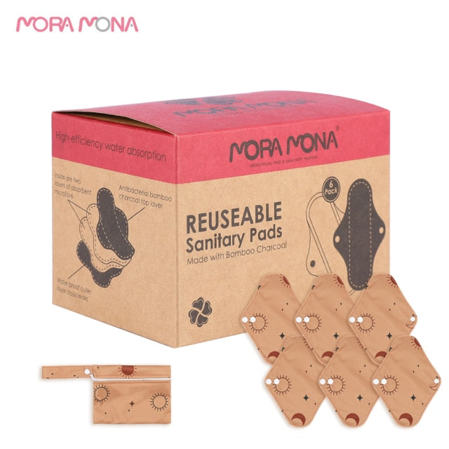 Mora Mona wiederverwendbare Bambuskohle-Menstruationstucheinlage, waschbare Hygiene-Damenbinde mit wasserdichter Tasche