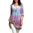 2021 Fashion Women Blouse Digital Black Print Polyester Long Shirt Large Hem 3/4 Sleeve Woman Blouse And Top Ladies Clothing