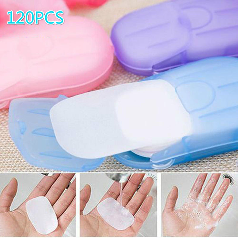20 40 60 120PC/Box Travel Hand-washing Soap Paper Multifunctional Aroma Sliced Cleaning Paper Disposable Boxed Mini Soap