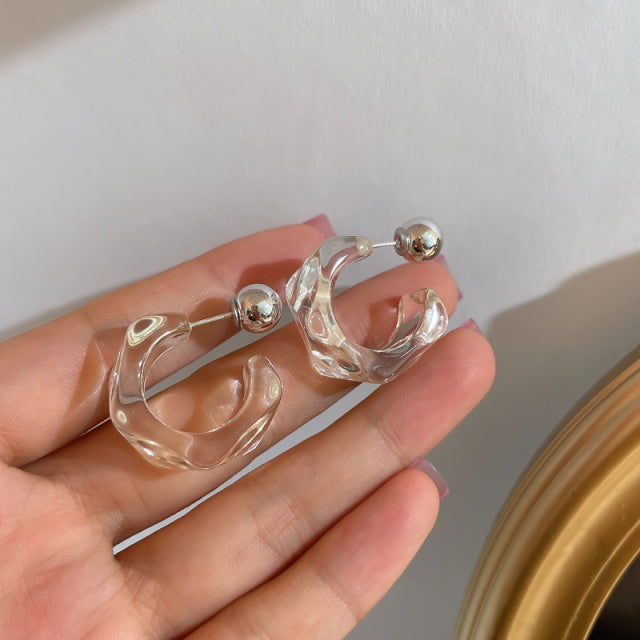 2021 New Korea Clear Acrylic Geometric C-shaped Hoop Earrings For Women Girls Trends Hanging Earrings Party Travel Jewelry Gifts