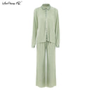 Mnealways18 Beige Pleated Wide Leg Pants Womens Pants Fashion 2022 Casual Loose Trousers Office Lady Elegant Long Palazzo Pants