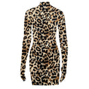 Artsu Zebra Print Women Mini Dress Long Sleeve With Gloves Turtleneck Bodycon Sexy Dresses Autumn Winter Slim Club 42016