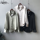 Satin Shirts Fashion Long Sleeve Blouse Women Autumn Vintage Button Up White Loose Woman&