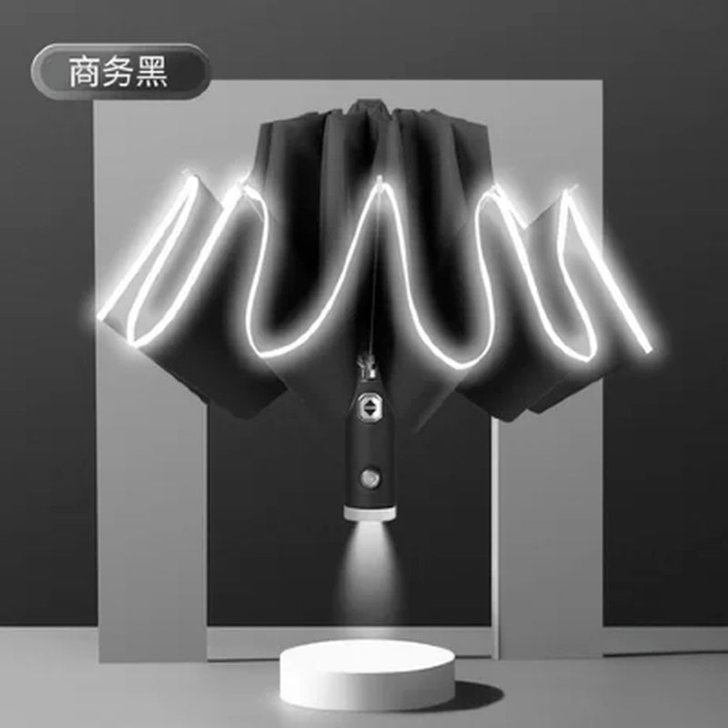 New Xiaomi Auto Open Close Light-emitting LED Reverse Umbrella Ten-bones Three-folding Automatic Business Umbrella with Light.