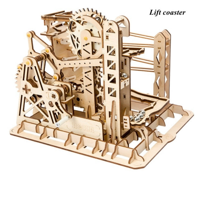 Robotime Rokr 5 Arten Murmelbahn Set DIY Holzmodell Baustein Kits Montage Spielzeug Geschenk für Kinder Erwachsene