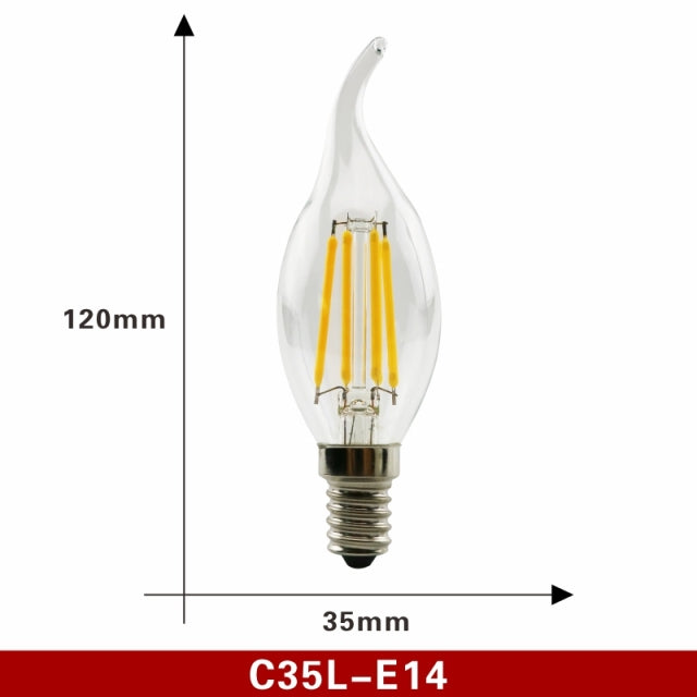 2pcs E27 E14 Retro Edison LED Filament Bulb Lamp AC220V Light Bulb C35 G45 A60 ST64 G80 G95 G125 Glass Bulb Vintage Candle Light