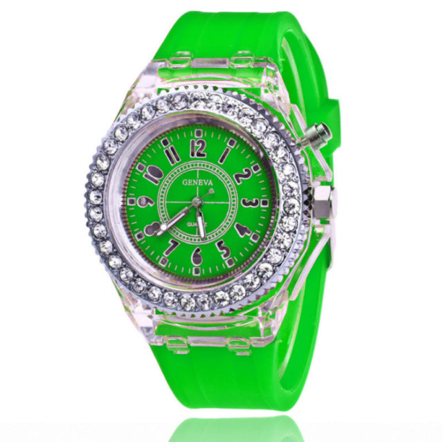 Venta caliente Promoción de moda Ginebra LED Luz Hombres Reloj de cuarzo Señoras Mujeres Reloj de pulsera de silicona Relogio Feminino Relojes