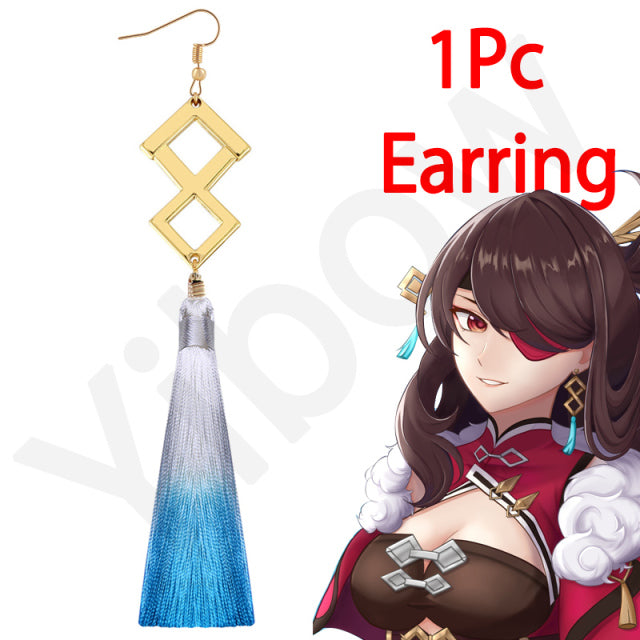2021New Anime Genshin Impact Earrings Zhongli Long Tassel Ear Clips Tartaglia Eardrop For Women Men 1:1 Cosplay Jewelry Props