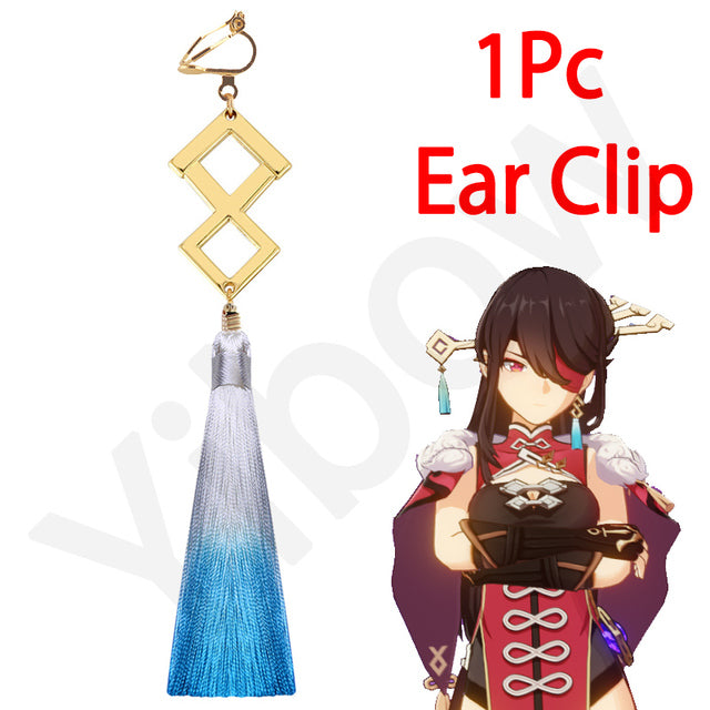 2021New Anime Genshin Impact pendientes Zhongli borla larga oreja Clips Tartaglia Eardrop para Mujeres Hombres 1:1 accesorios de joyería para disfraz