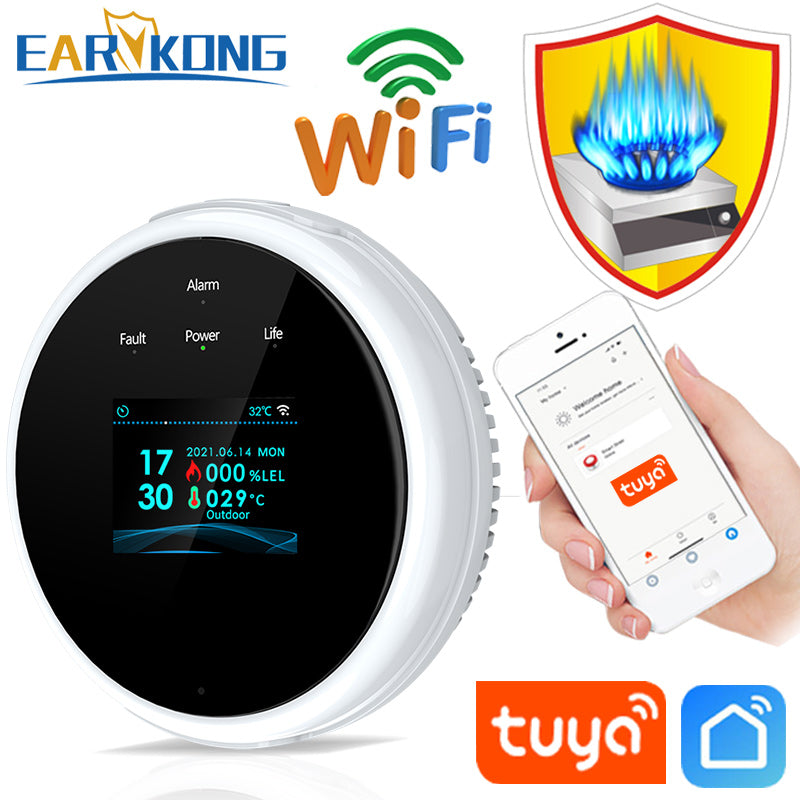 EARYKONG Wifi Sensor de Gas Natural Combustible hogar inteligente LPG Detector de alarma de Gas Sensor de fugas Wifi detectores de temperatura