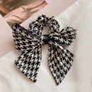 Korea Long Ribbon Pearls Hair Bands Bow Hair Scrunchies For Women Girls Summer Floral Print Pontail Hair Ties Hair Accessories