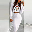 Elegant Dress Suit for Women Fashion 2021 Party Skirt Set Silm Fit Long Sleeve Print Drawstring Shirred Dress Mujer Robe Femme