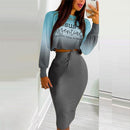 Elegant Dress Suit for Women Fashion 2021 Party Skirt Set Silm Fit Long Sleeve Print Drawstring Shirred Dress Mujer Robe Femme