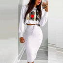 Elegant Dress Suit for Women Fashion 2021 Party Skirt Set Silm Fit Long Sleeve Print Drawstring Shirred Dress Mujer Robe Femme