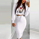 Elegant Dress Suit for Women Fashion 2021 Party Skirt Set Silm Fit Long Sleeve Print Drawstring Shirred Dress Mujer Robe Femme