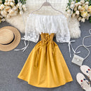 2022 Sexy Off Shoulder patchwork Summer Short Dress Party flower chiffon Slim waist lace up Women casual A-Line beach dress