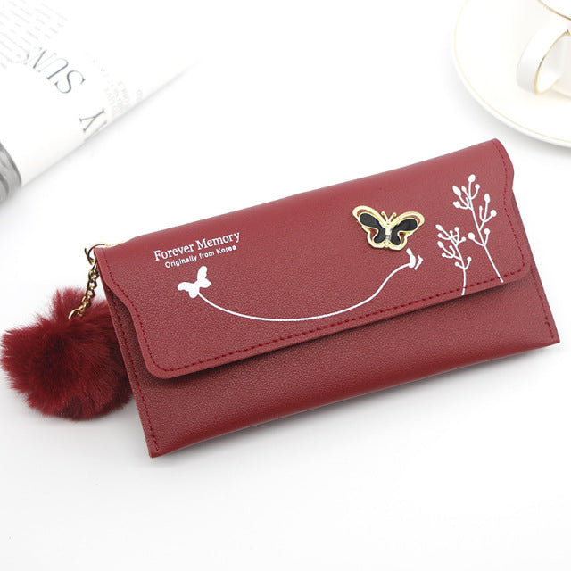 Modische neue Frauen lange Geldbörsen reine Farbe Wollknäuel Bogen Handtasche Damen lange Tasche Kartentasche Geldbörse