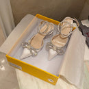 Aneikeh Primavera/otoño 2022 zapatos de mujer moda mariposa-nudo banda estrecha Bling Patchwork atado cruzado cristal puntiagudo bombas