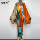 Sexy bech high-quality hand-rolled feel silk rayon fashion print 2021 WINYI Maxi women&
